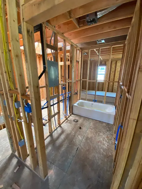 Interior framing of a new duplex, North Hollywood